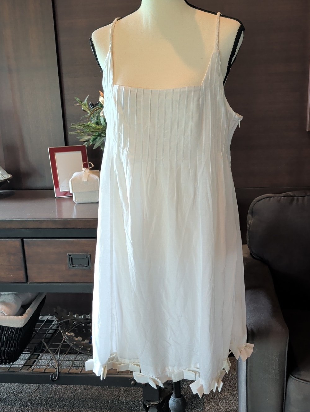 Minuet Petite White Cotton Slip Chemise with Pleated Bodice